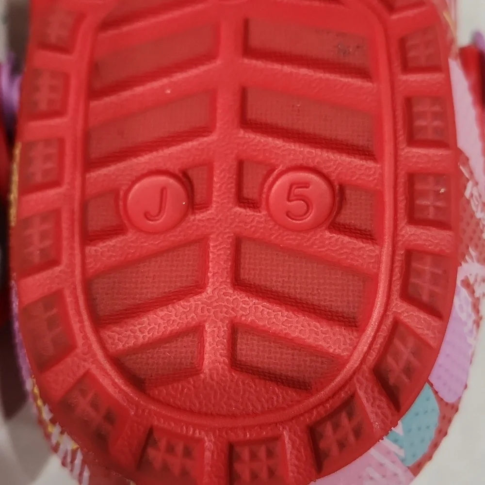 CROCS Red and Pink Slippers with Fun Patterns